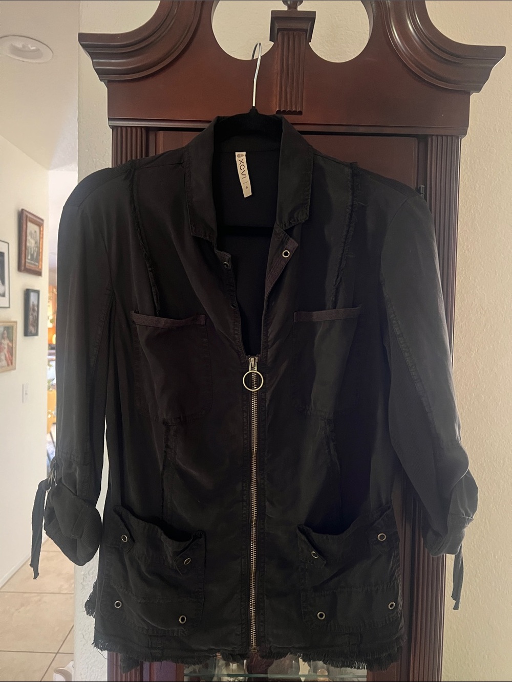 XCVI Black Utility Zip-Front Jacket with Ring Pull